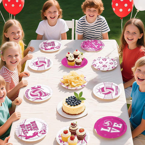 60 Pcs 7-inch Pink Volleyball Party Plates - Grencian
