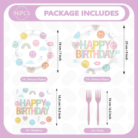 Rainbow Smile Face Birthday Plates & Napkins Set - 96 Pcs image 2