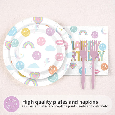 Rainbow Smile Face Birthday Plates & Napkins Set - 96 Pcs image 3