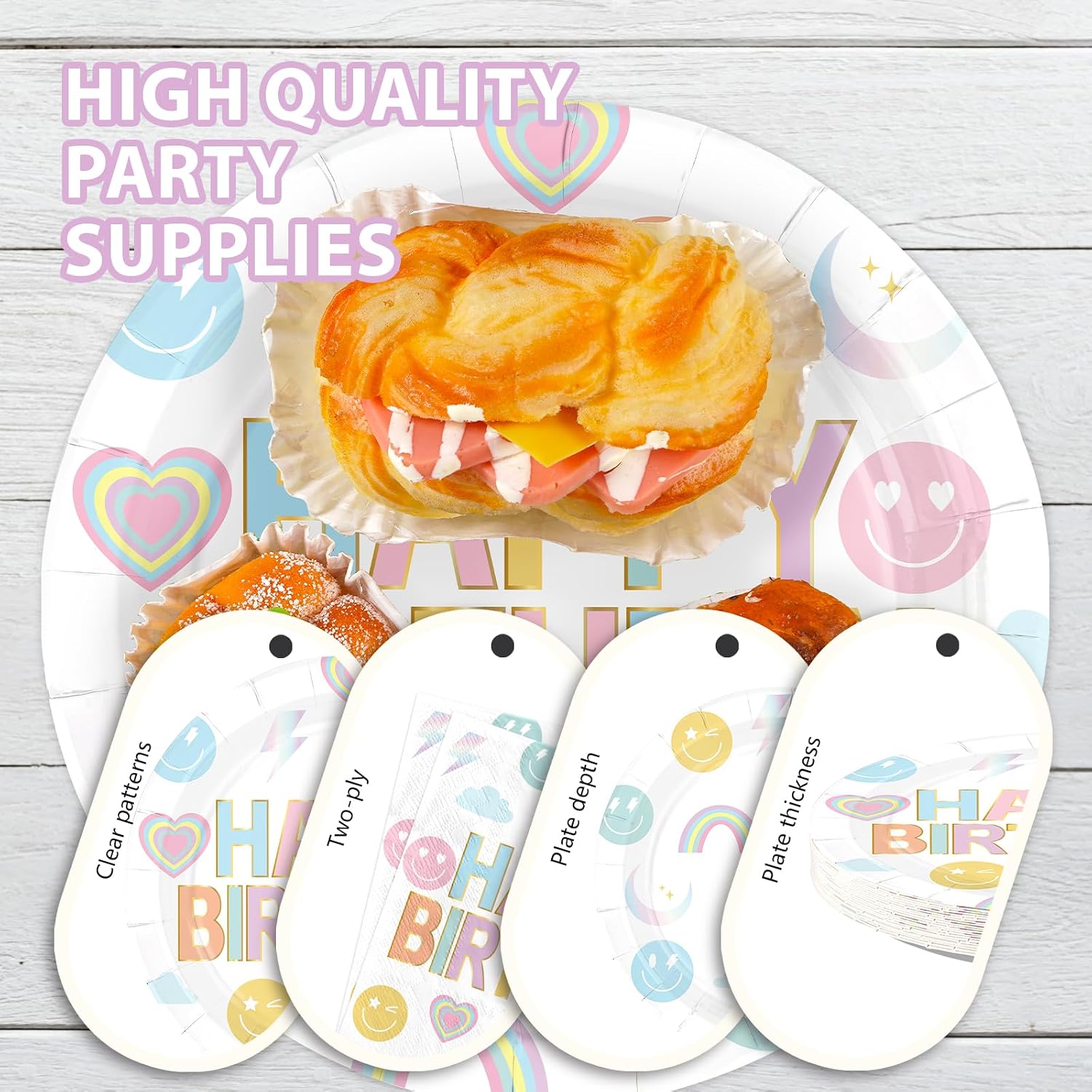 Rainbow Smile Face Birthday Plates & Napkins Set - 96 Pcs image 5
