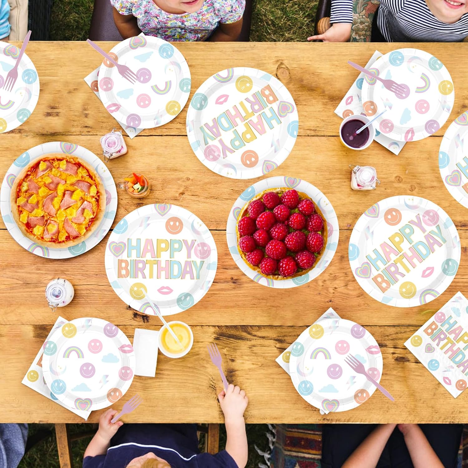 Rainbow Smile Face Birthday Plates & Napkins Set - 96 Pcs image 7