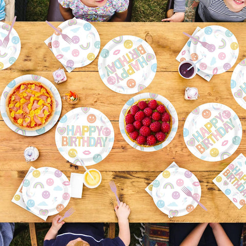 Rainbow Smile Face Birthday Plates & Napkins Set - 96 Pcs image 7