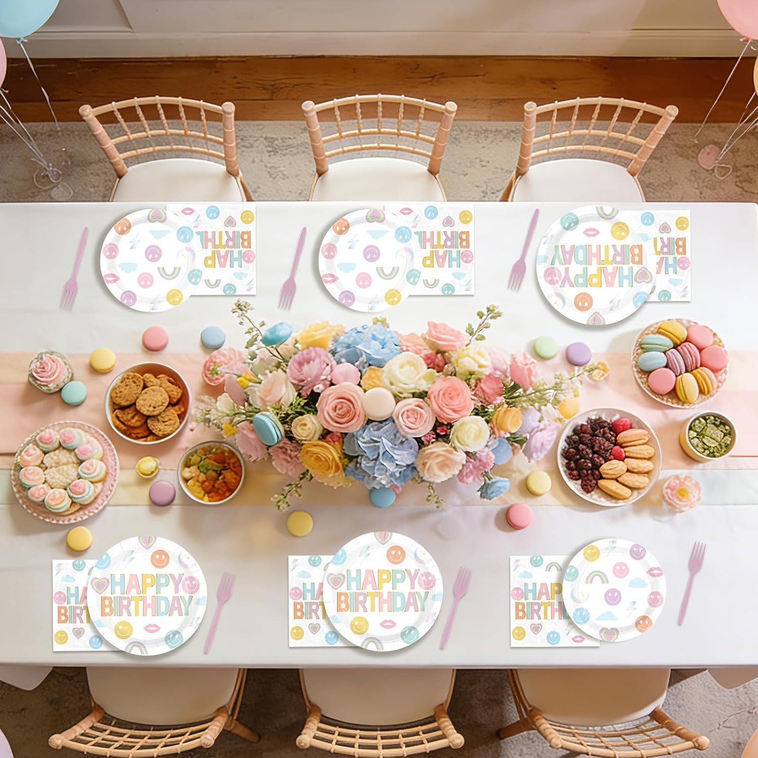 Rainbow Smile Face Birthday Plates & Napkins Set - 96 Pcs image 8