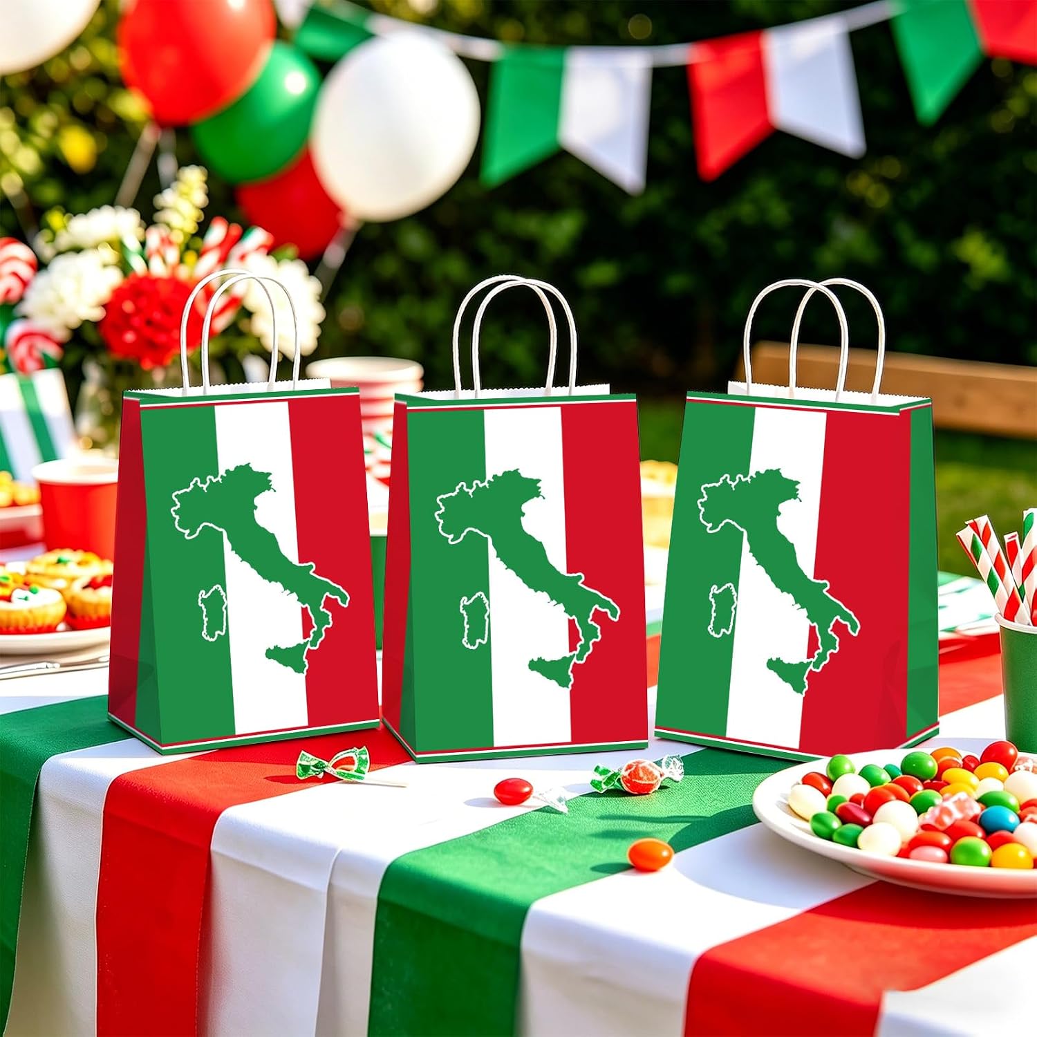 Red white green party favor bags Italian