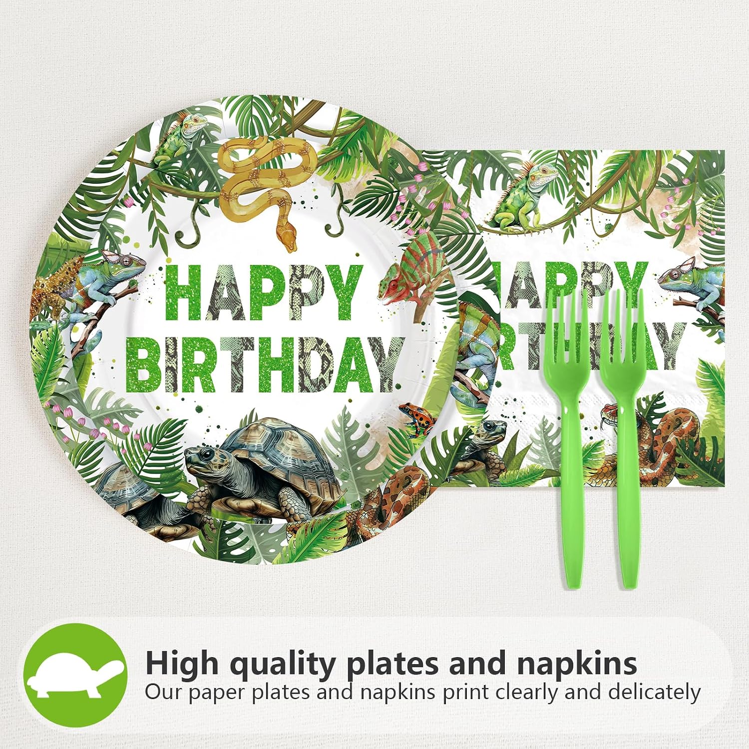 96 Pcs Reptile 6th Birthday Party Plates and Napkins - Grencian