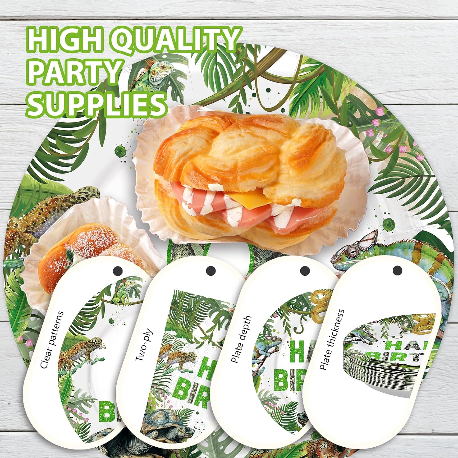 96 Pcs Reptile 6th Birthday Party Plates and Napkins - Grencian