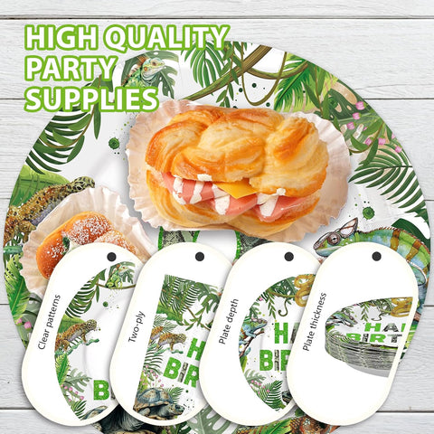 96 Pcs Reptile 6th Birthday Party Plates and Napkins - Grencian