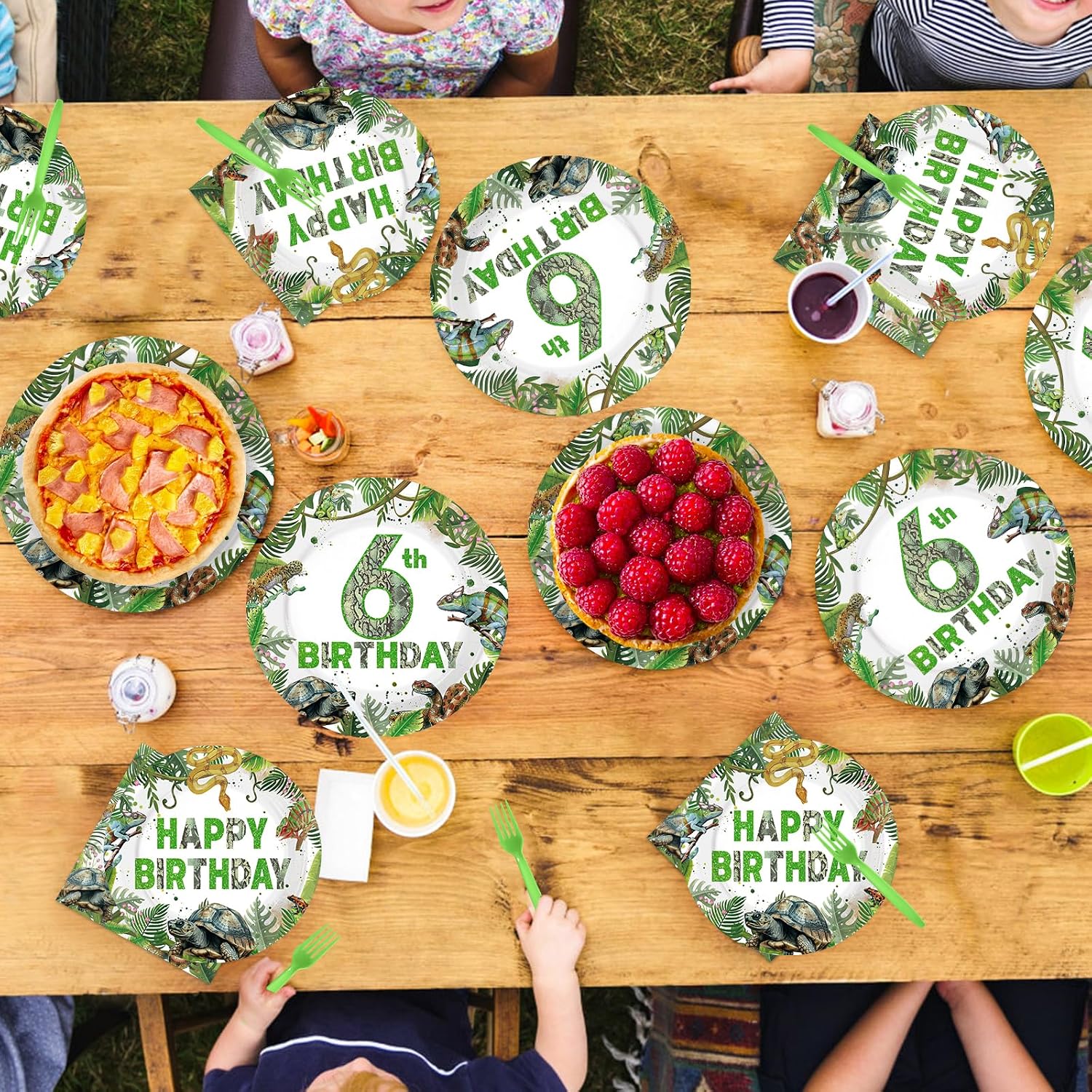 96 Pcs Reptile 6th Birthday Party Plates and Napkins - Grencian