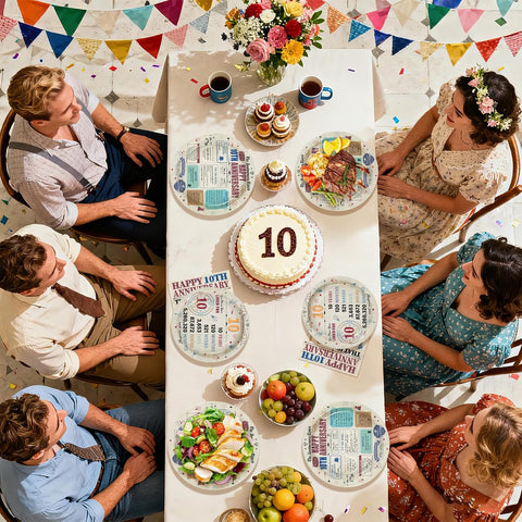 96 Pcs Retro 10th Anniversary Party Plates and Napkins - Grencian