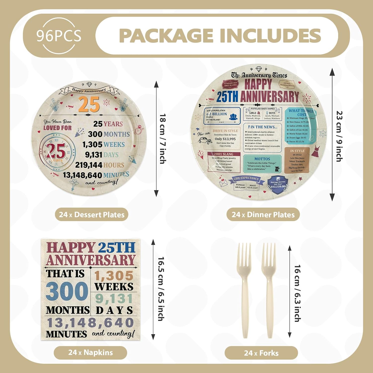 Retro 25th Anniversary Plates & Napkins Set - 96 Pcs image 2