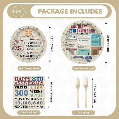 Retro 25th Anniversary Plates & Napkins Set - 96 Pcs image 2
