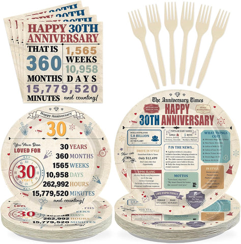 Retro 30th Anniversary Plates & Napkins Set - 96 Pcs image 1
