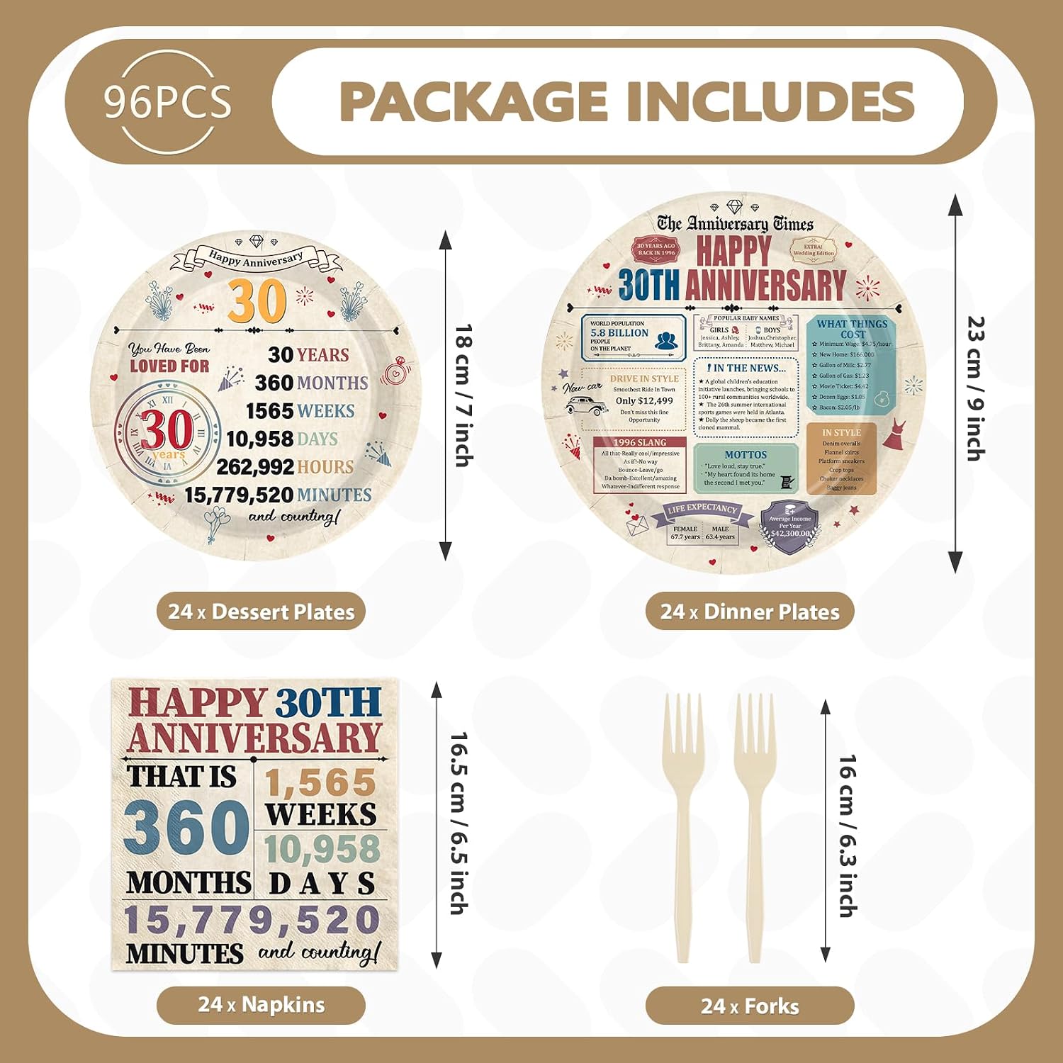 Retro 30th Anniversary Plates & Napkins Set - 96 Pcs image 2