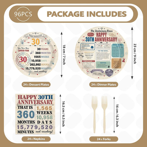 Retro 30th Anniversary Plates & Napkins Set - 96 Pcs image 2