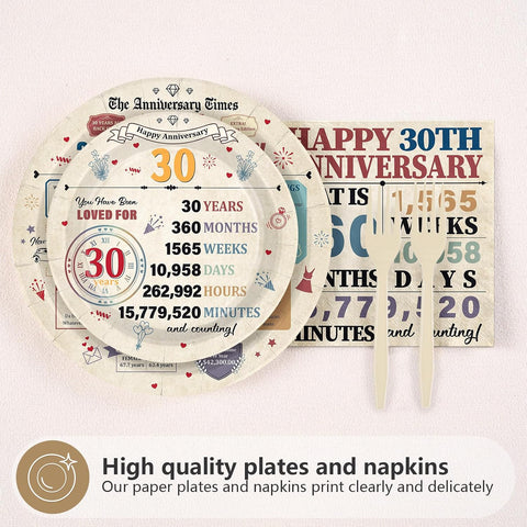 Retro 30th Anniversary Plates & Napkins Set - 96 Pcs image 3