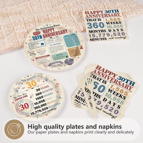 Retro 30th Anniversary Plates & Napkins Set - 96 Pcs image 4