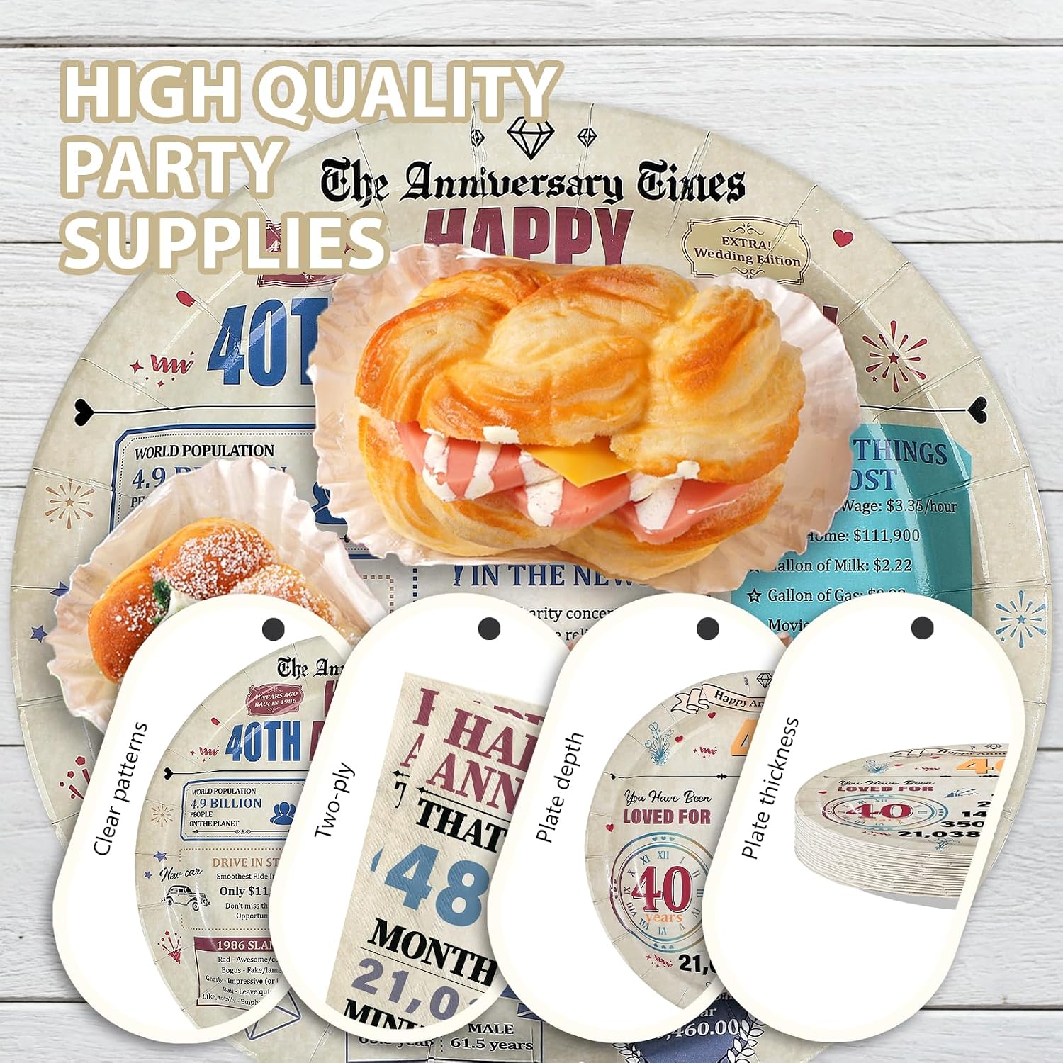 Retro 40th Anniversary Plates & Napkins Set - 96 Pcs image 6
