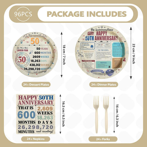 Retro 50th Anniversary Plates & Napkins Set - 96 Pcs image 2