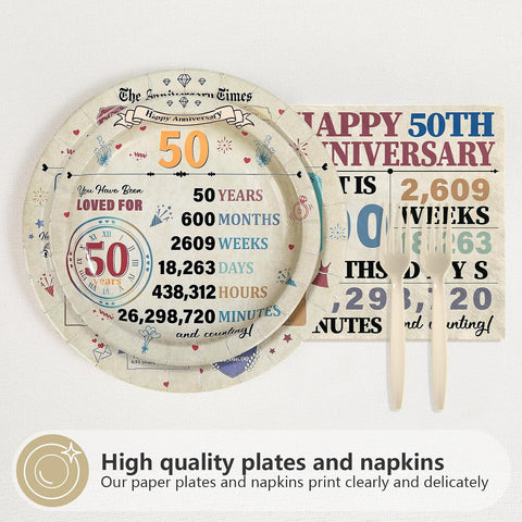 Retro 50th Anniversary Plates & Napkins Set - 96 Pcs image 3