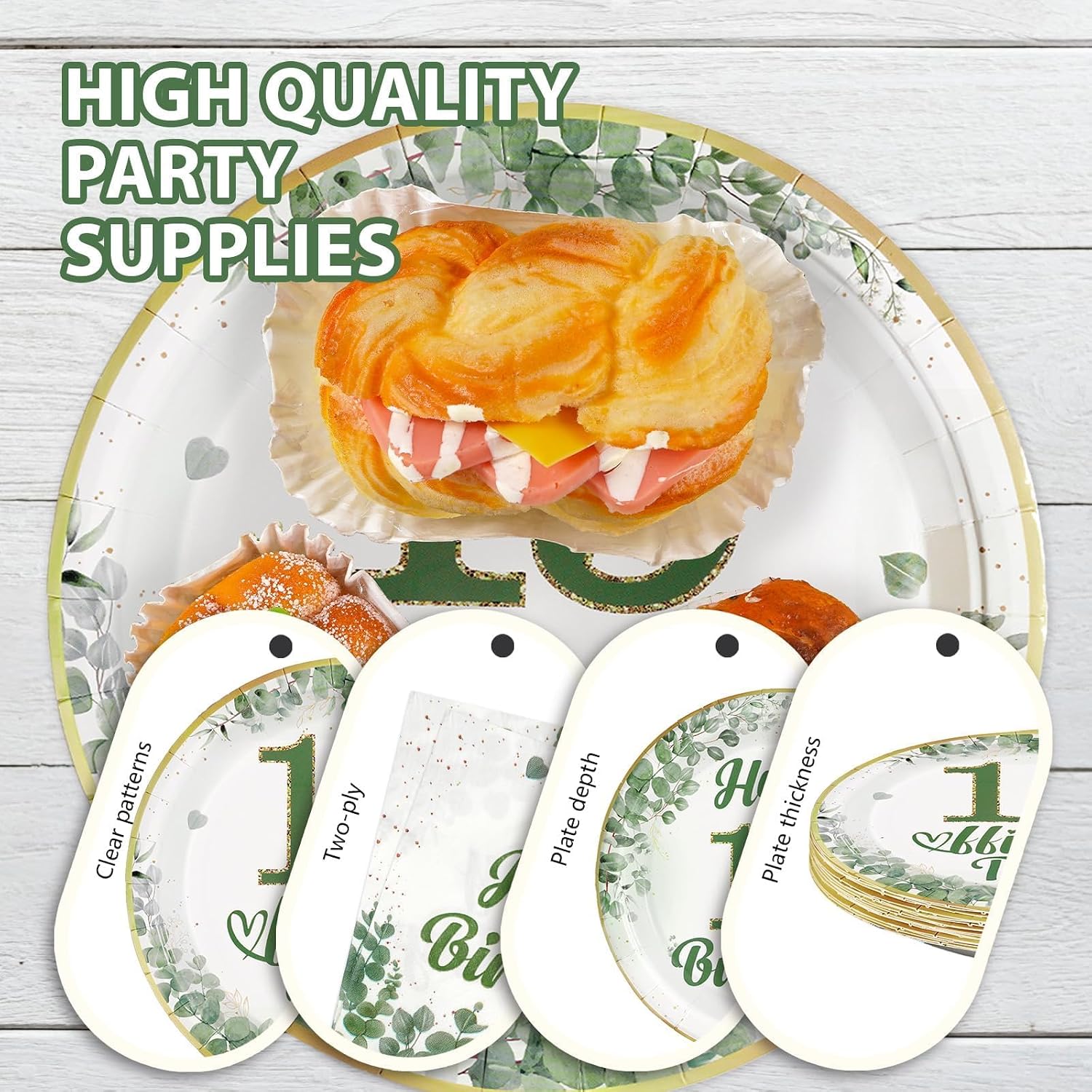Sage Green 13th Birthday Dessert Plates and Napkins Close-up Display