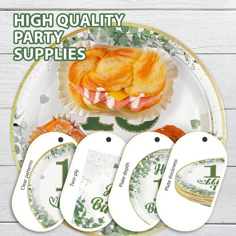 Sage Green 13th Birthday Dessert Plates and Napkins Close-up Display