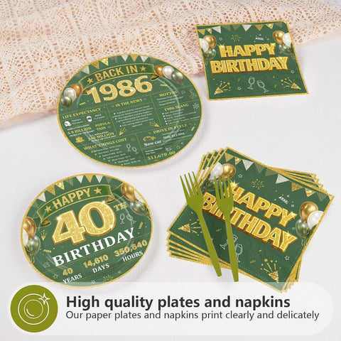 Sage Green 40th Birthday Plates & Napkins Set - 96 Pcs image 3