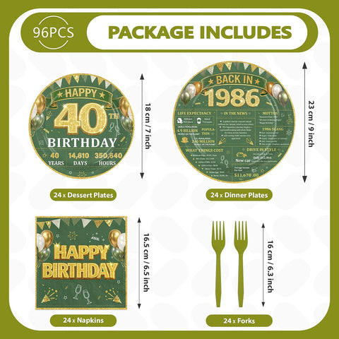 Sage Green 40th Birthday Plates & Napkins Set - 96 Pcs image 5
