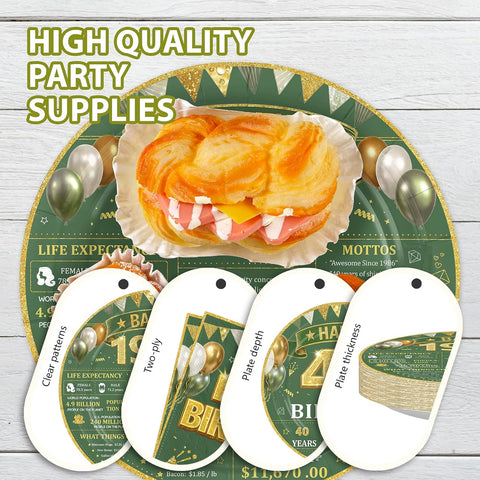 Sage Green 40th Birthday Plates & Napkins Set - 96 Pcs image 6