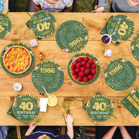 Sage Green 40th Birthday Plates & Napkins Set - 96 Pcs image 7