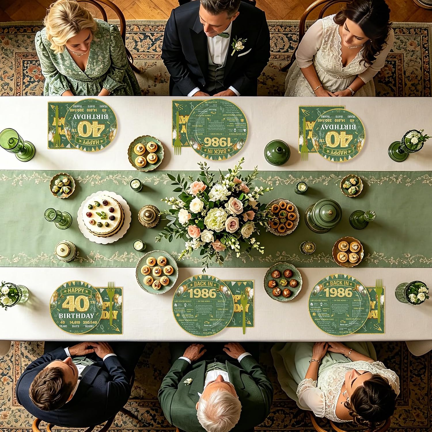 Sage Green 40th Birthday Plates & Napkins Set - 96 Pcs image 8