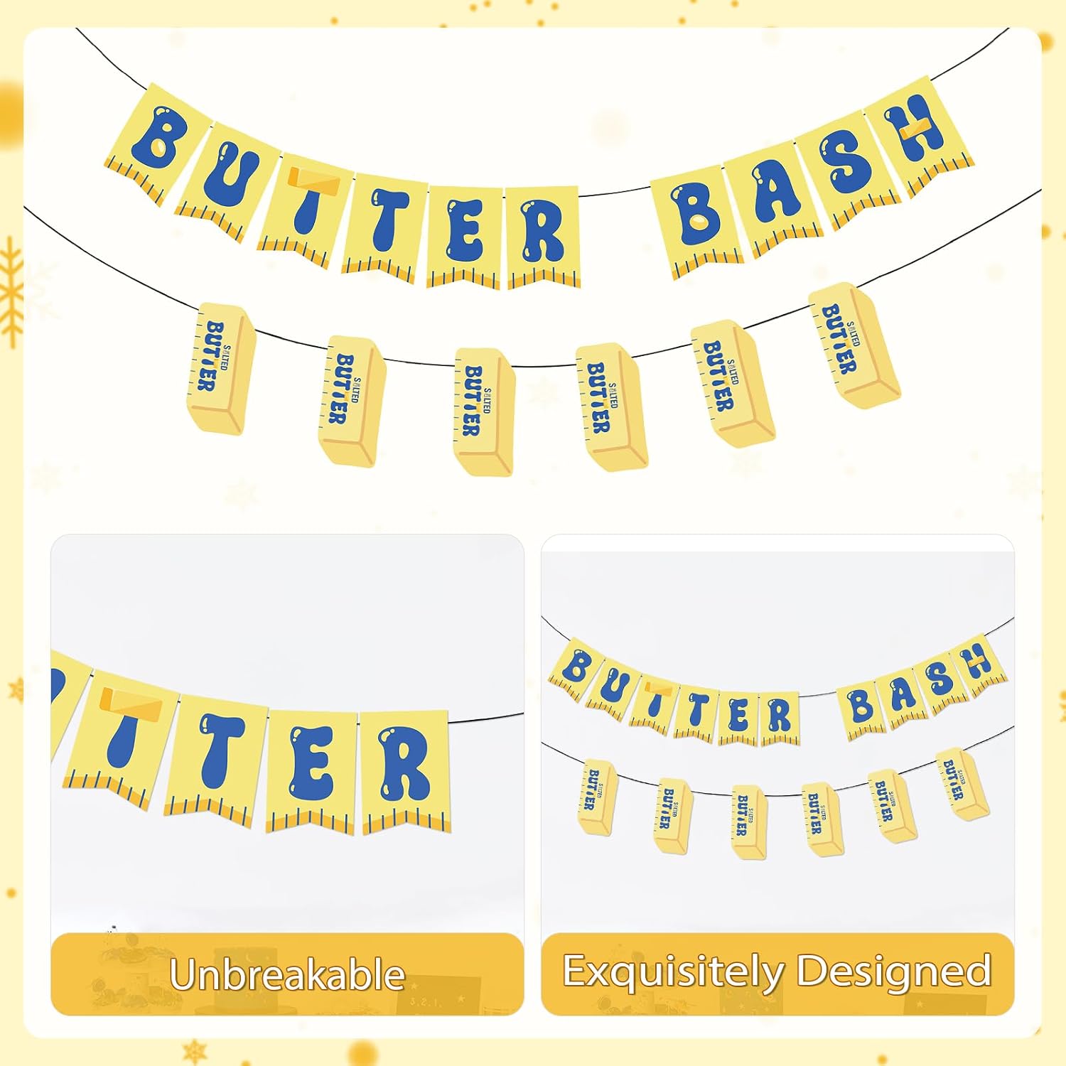 Salted Butter Bash Party Banner - Yellow Food Themed Hanging Decor - Grencian