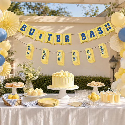 Salted Butter Bash Party Banner - Yellow Food Themed Hanging Decor - Grencian