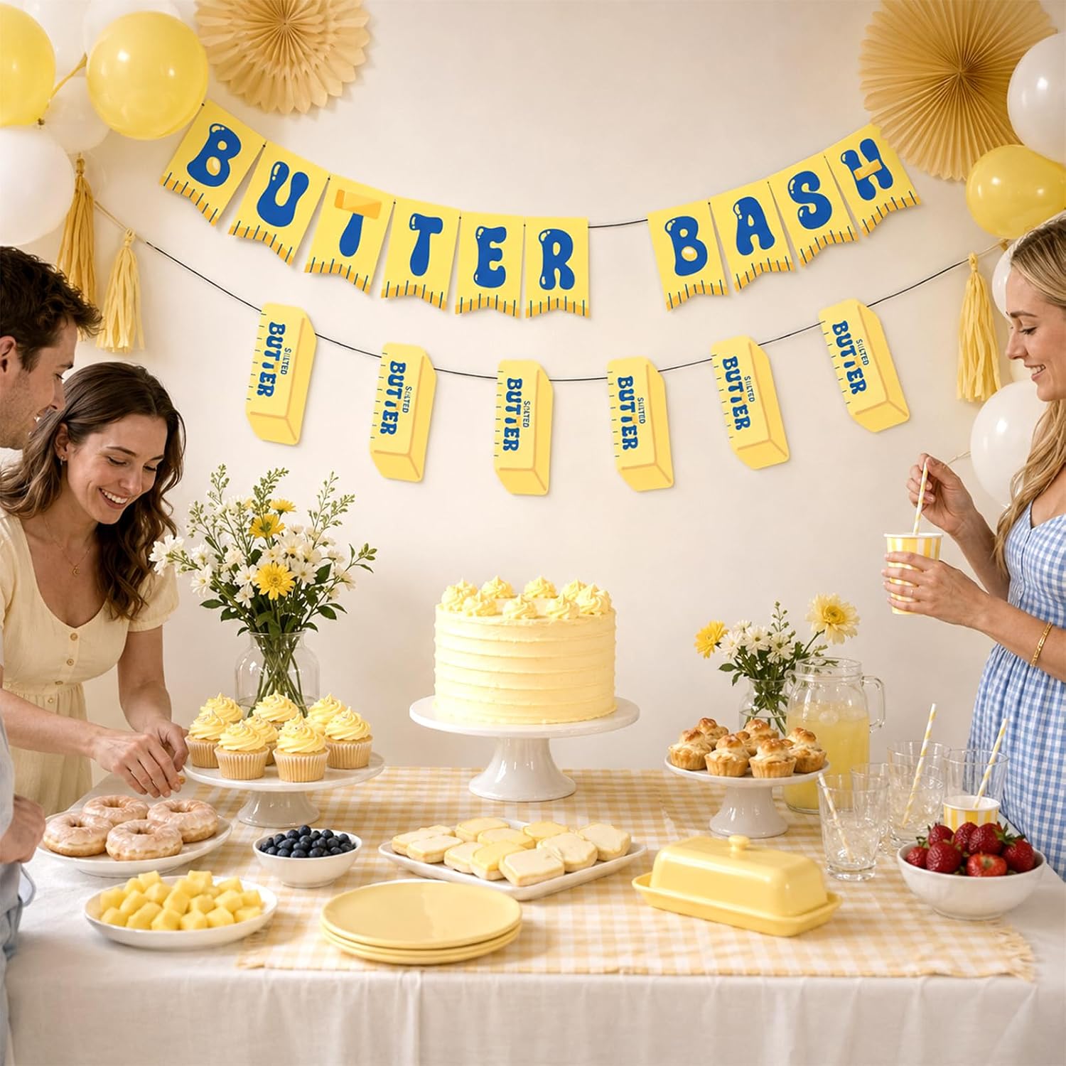 Salted Butter Bash Party Banner - Yellow Food Themed Hanging Decor - Grencian