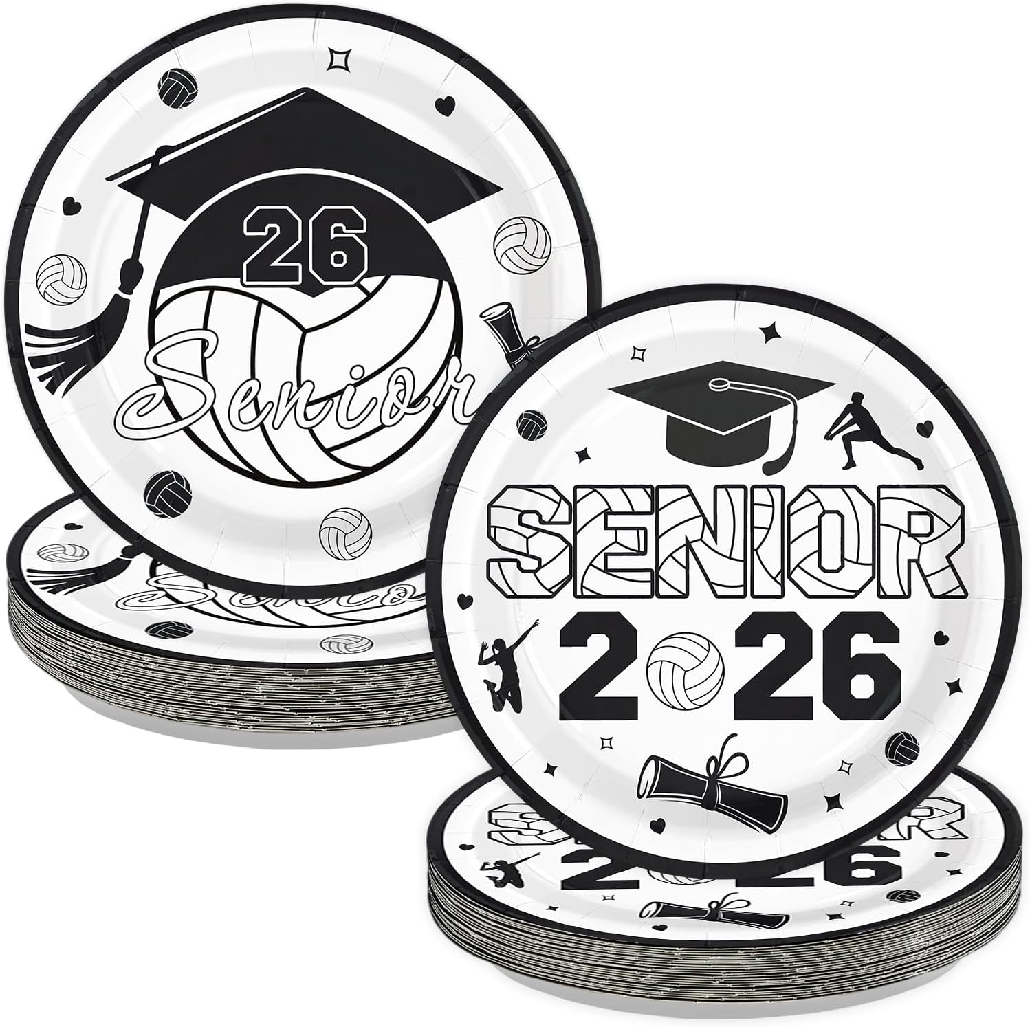 50 Pcs 9-inch Volleyball Graduation Party Paper Plates - Grencian
