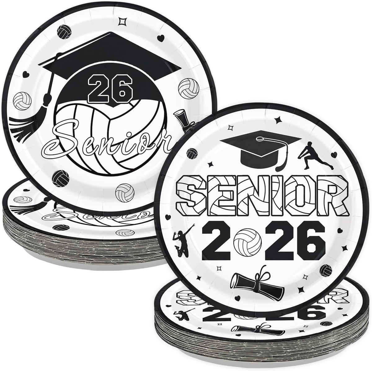 50 Pcs 9-inch Volleyball Graduation Party Paper Plates - Grencian