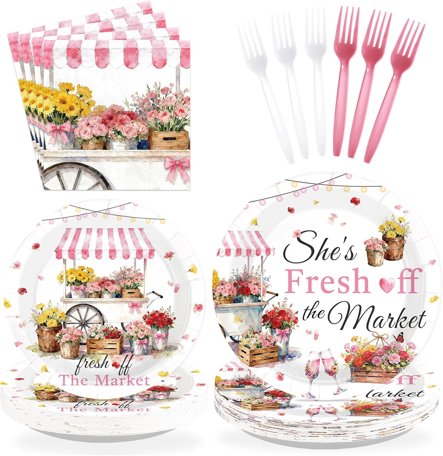 She Is Fresh off the Market Plates & Napkins - 96 Pcs image 1