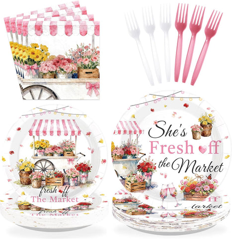 She Is Fresh off the Market Plates & Napkins - 96 Pcs image 1