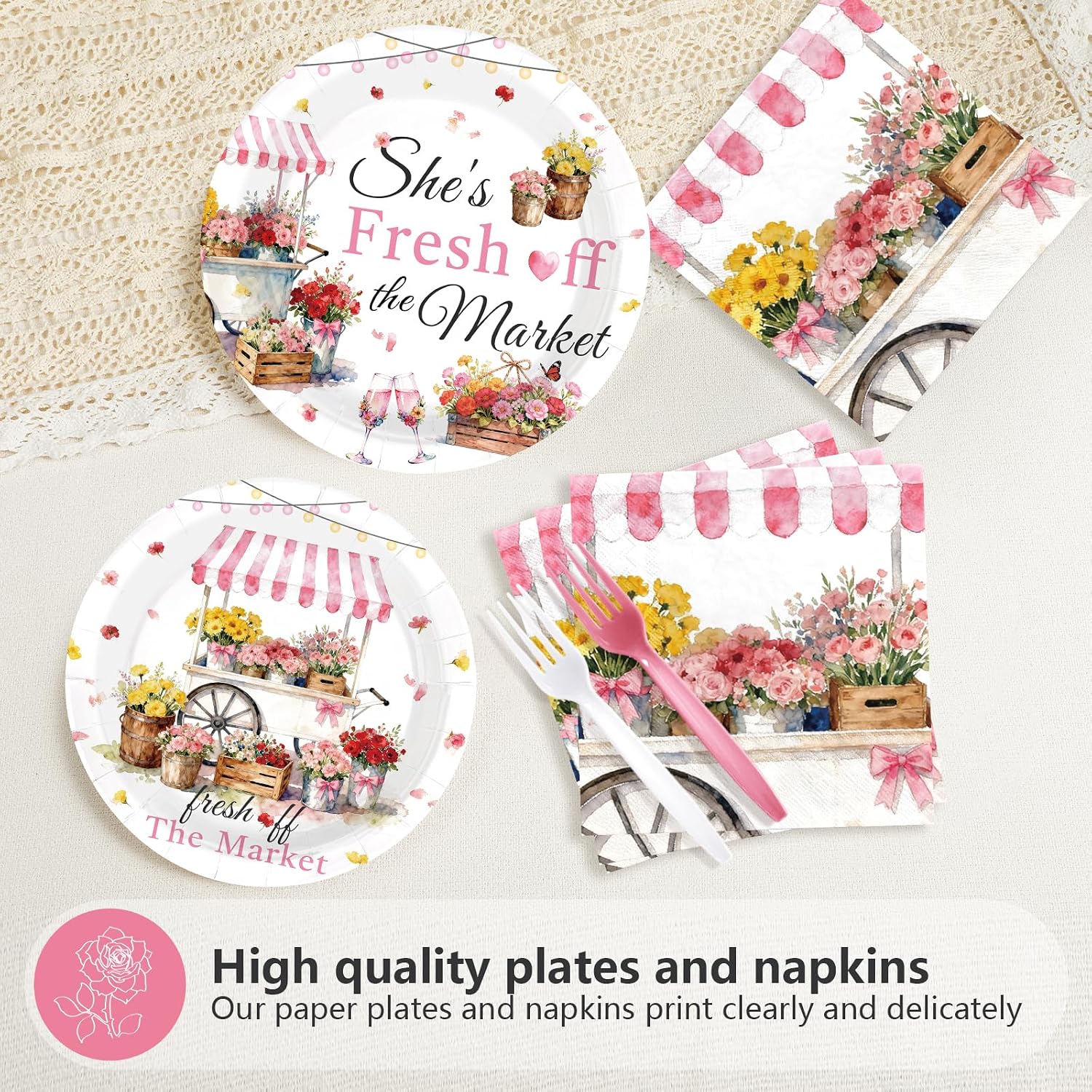 She Is Fresh off the Market Plates & Napkins - 96 Pcs image 3