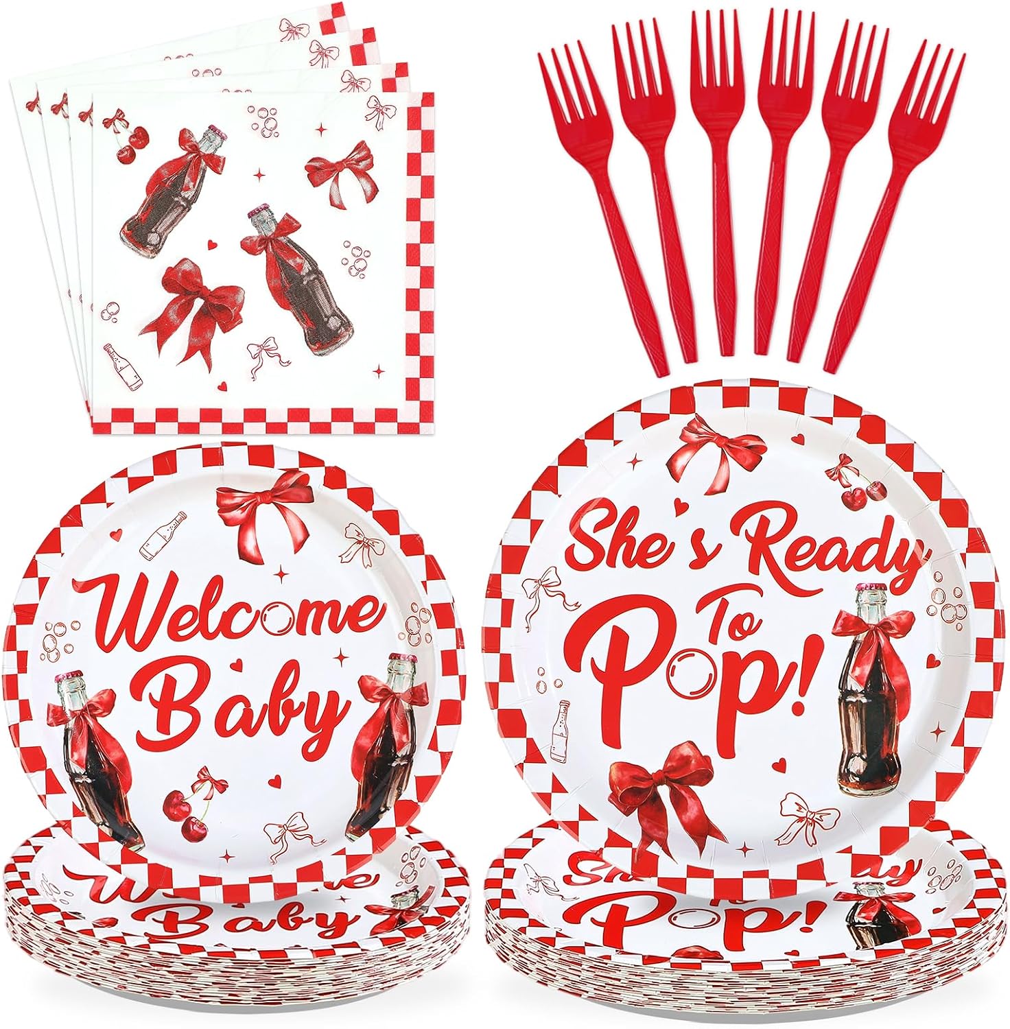 She's Ready to Pop Baby Shower Plates & Napkins - 96 Pcs image 1