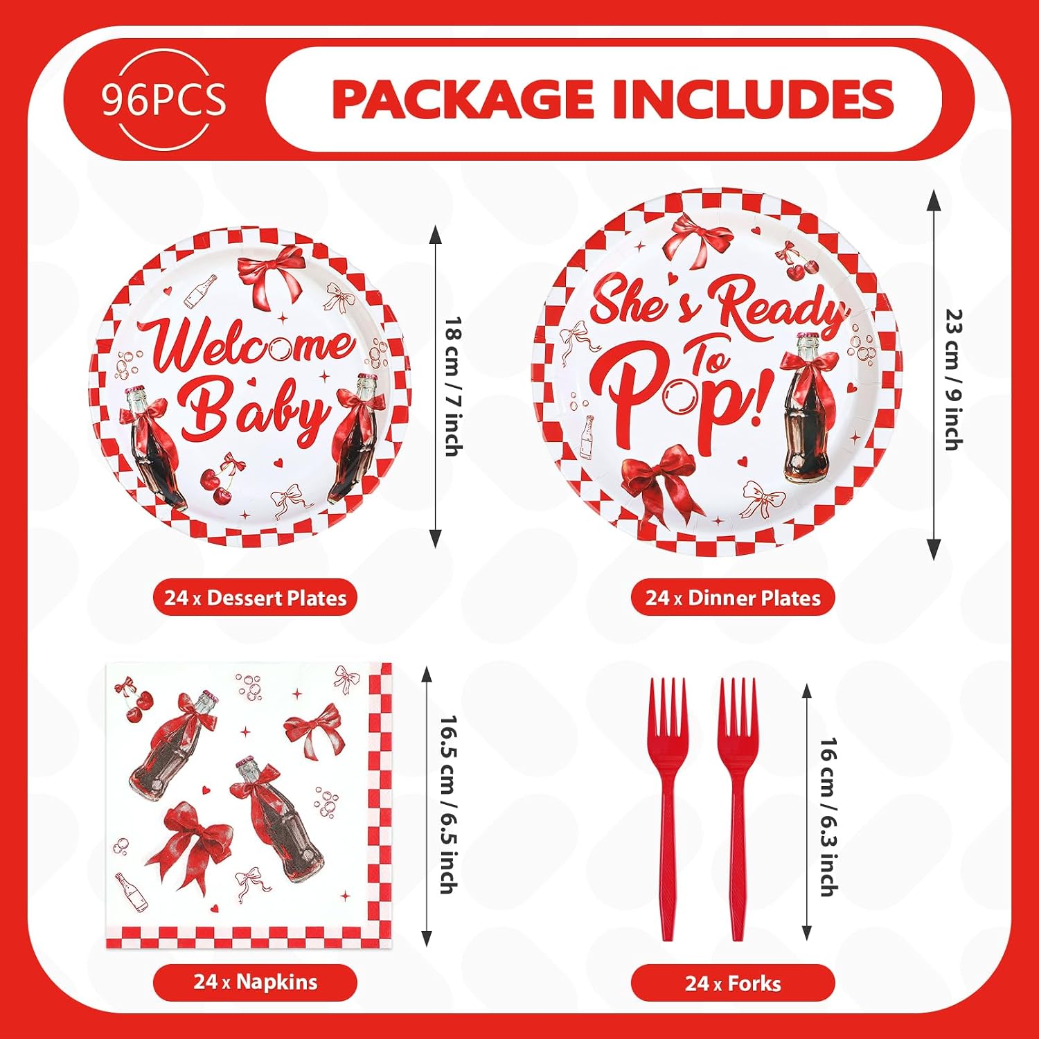 She's Ready to Pop Baby Shower Plates & Napkins - 96 Pcs image 2