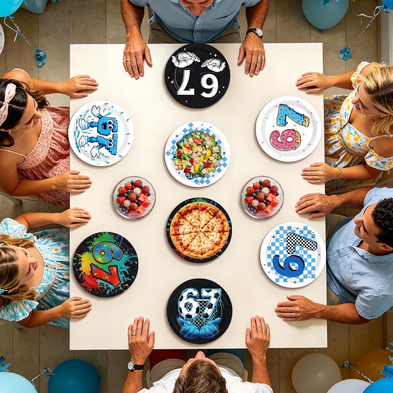 Six Seven meme plates - colorful graffiti splash design