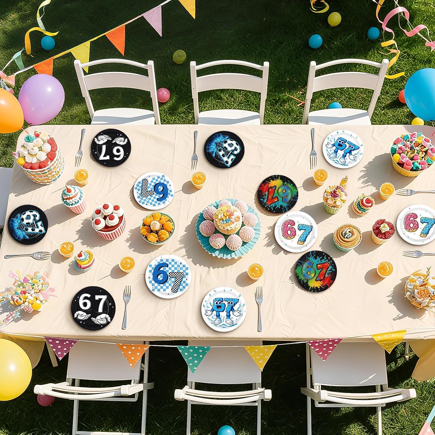 Six Seven meme paper plates 60 pack - party table setting