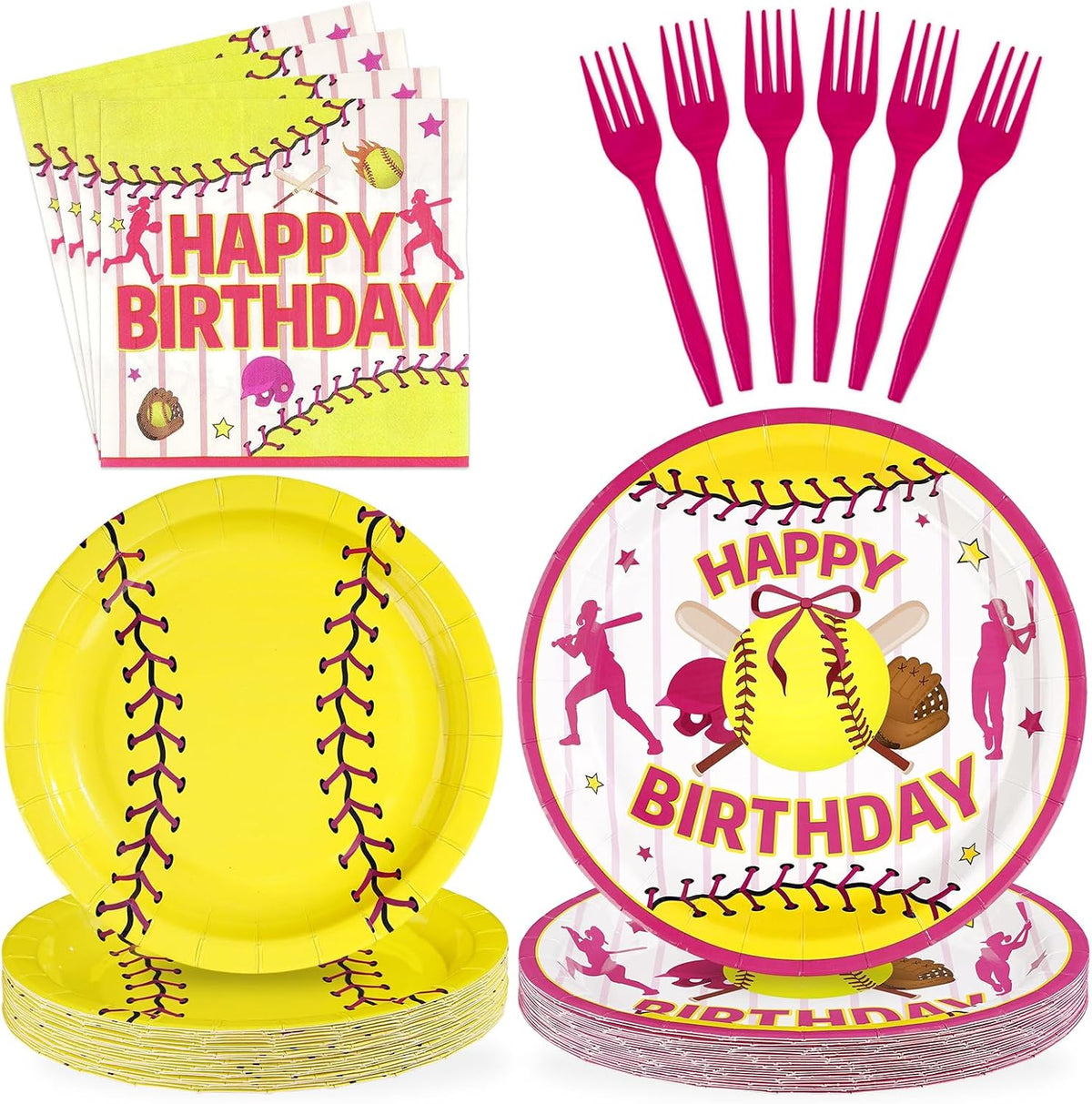 Softball Sports Birthday Plates & Napkins Set - 96 Pcs image 1