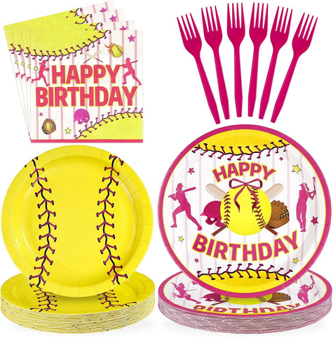 Softball Sports Birthday Plates & Napkins Set - 96 Pcs image 1