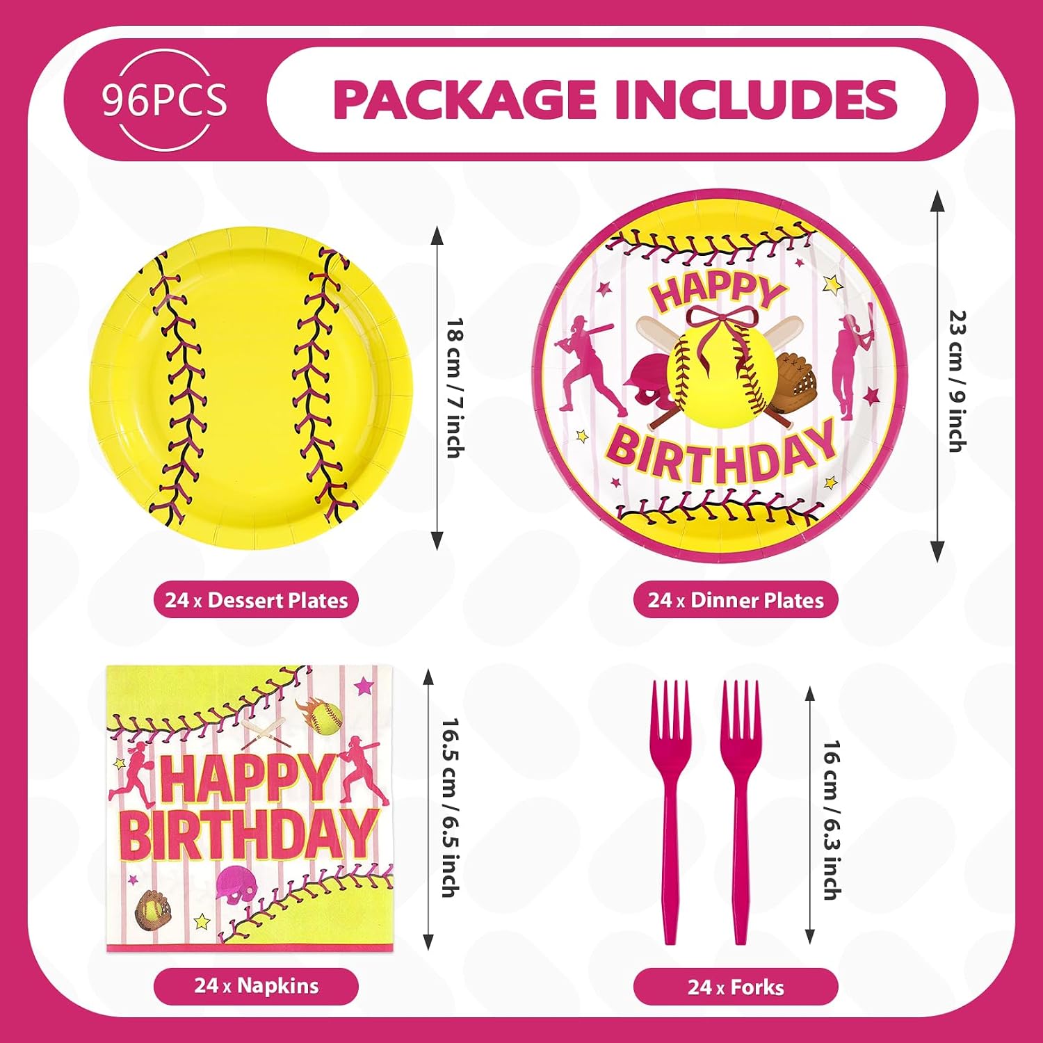Softball Sports Birthday Plates & Napkins Set - 96 Pcs image 2