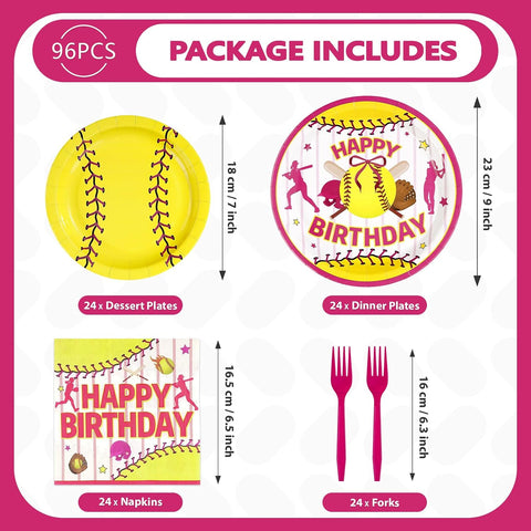 Softball Sports Birthday Plates & Napkins Set - 96 Pcs image 2