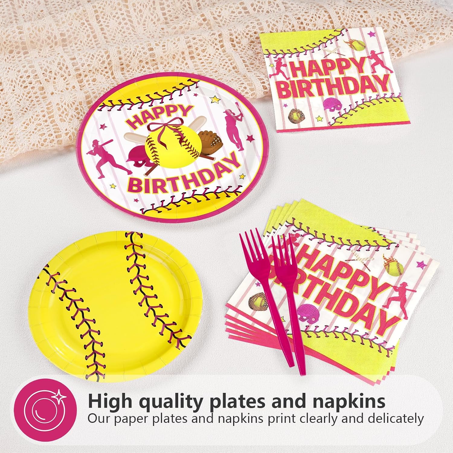 Softball Sports Birthday Plates & Napkins Set - 96 Pcs image 4