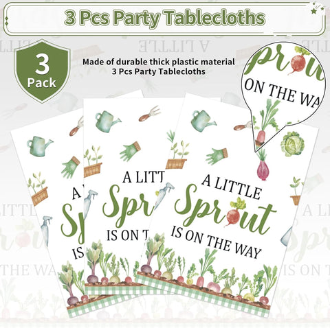 Baby shower party scene with Little Sprout farm garden themed tablecloth