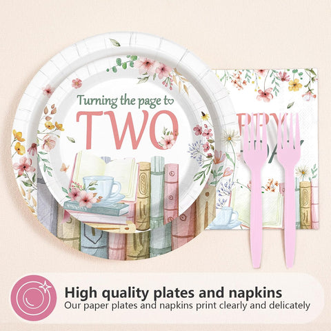 96 Pcs Storybook 2nd Birthday Party Plates and Napkins - Grencian