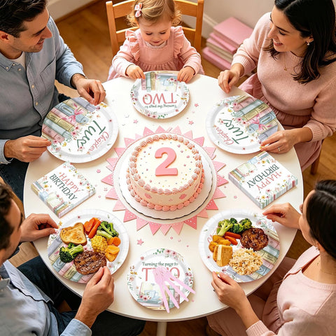96 Pcs Storybook 2nd Birthday Party Plates and Napkins - Grencian